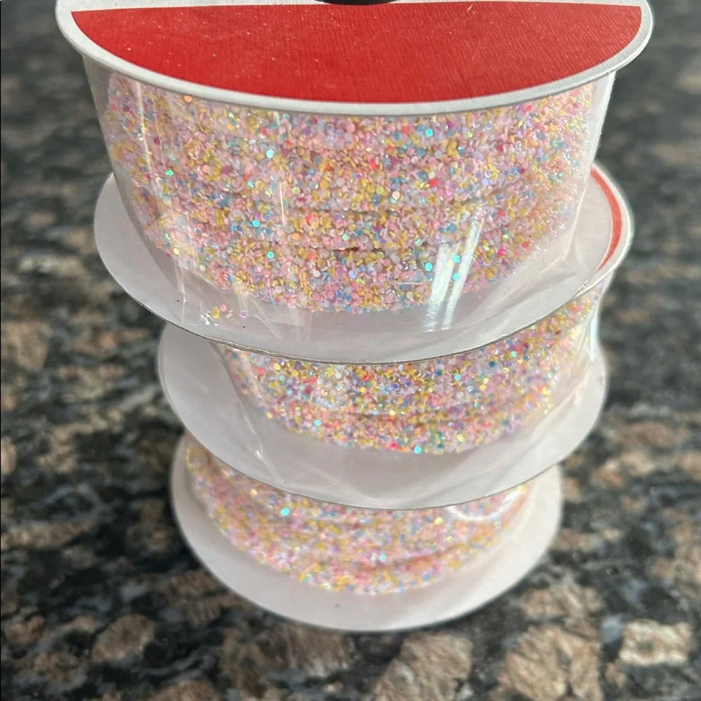 CELEBRATE IT IRIDESCENT MULTI COLOR GLITTER RIBBON 1/4 x15 FT LOT OF 3 NWT